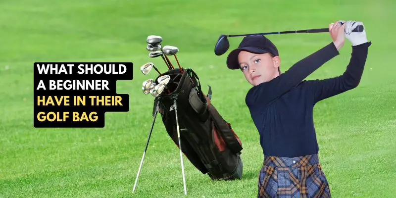 A beginner golfer hold golf club near to golf bag on the course